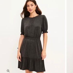 Ann Taylor LOFT Charcoal Gray Knit Flounce Dress